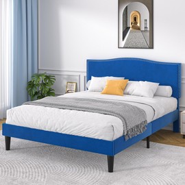 VECELO Queen Bed Frame Platform Bed Frame with Upholstered Headboard, Strong Frame and Heavy-Duty Slats Support, Non-Slip and Noise-Free, Easy Assembly,Pink