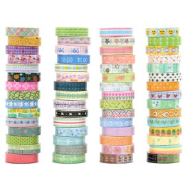 Songdao Washi Tape Thin Width 60 Rolls Set | Various Basic Patterns Including Stars, Floral Prints, Checkers, Grids, Dots, Masking Tape, Perfect for Crafts, Notebooks, Scrapbooking, DIY, Gift Wrapping