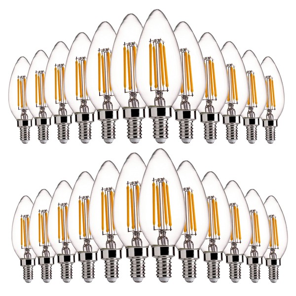 FLSNT 24 Pack LED Candelabra Bulbs 60W Equivalent, B11 Dimmable LED Chandelier Light Bulbs, E12 Base, 2700K Soft White