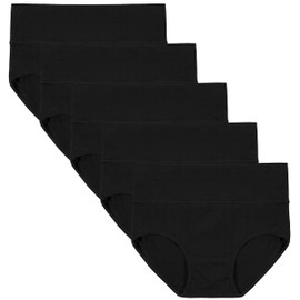 INNERSY Women's High Waisted Underwear Cotton Panties Regular & Plus Size 5-Pack(3XL,5 Black)