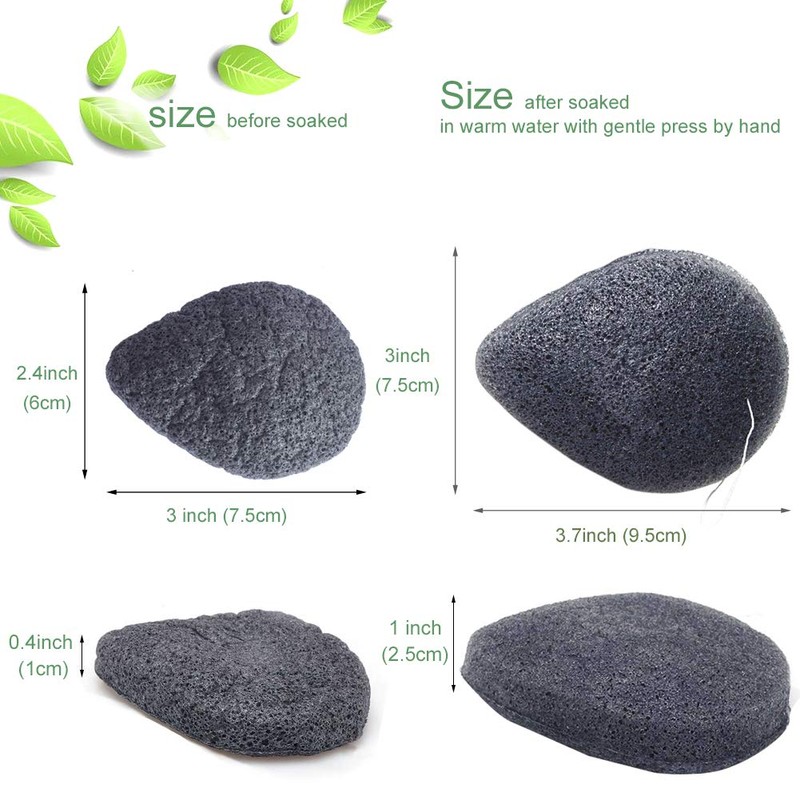 JOSALINAS Nature Konjac Facial Sponge 3 Packs with Activated Bamboo