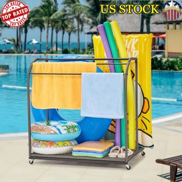 Unbranded Outdoor Pool Towel Rack W/ Rattan Base & Lockable