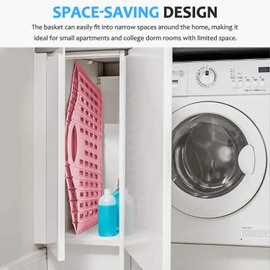 B BIBYKIVN Collapsible Laundry Basket,63L/16.6 Gallon Large Plastic Laundry Basket with Carry Handle,Space-Saving,Foldable Laundry Basket for Easy Storage,for Home,Dorm,Travel Use (Pink, 2 pack)