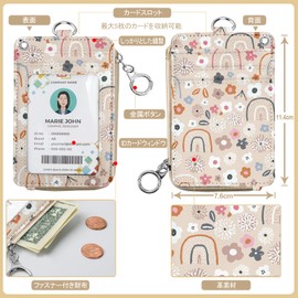 Commuter Pass Case, For Women, IC Card Case with Reel, Double-Sided, Thin, For Work or School Commutes, Neck Strap, Employee ID, Vertical Type, ID Card Holder with Strap, Cute Floral Print, Rainbow