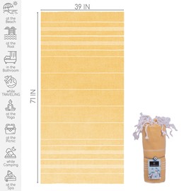 Casamollis Turkish Beach Towel, Prewashed, 100% Cotton, Soft, Absorbent, Quick Dry, Sand Free Large Oversize Beach Towels for Bathroom Camping Yoga Gym Pool Travel Size 39x71 Inches (Yellow)