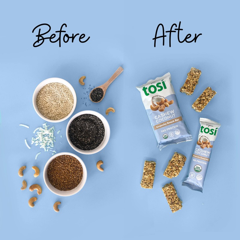 Tosi Tosi Cashew Coconut Protein Bars, Plant Based with Nuts,