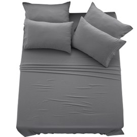 LDC Cal King Sheet Set - 6 PC Brushed Microfiber Bed Sheets 16 Inches Deep Pockets - Embroidered & Plain Pillowcases - Hotel Luxury Cal King Size Bed Set - Oeko-TEX (Dark Grey)