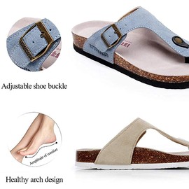 Asifn Women Slide Men Cork Sandal Flat Adjustable Leather Casual Open Toe Shoes Flip-Flops Summer 5 Men Green