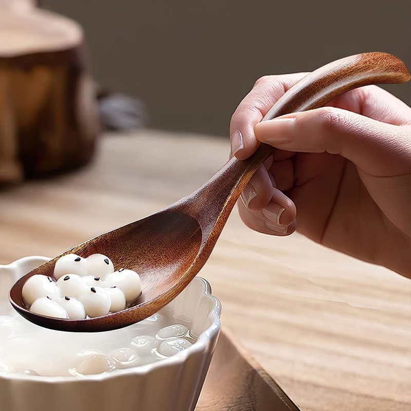 AOOSY Wooden Spoon, 4 Piece Japanese Style Round Handmade Nanmu