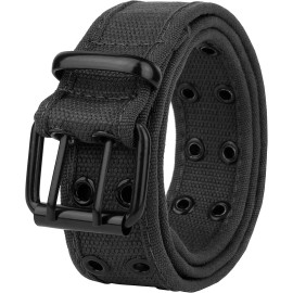 Gelante Canvas Belt with Double Grommet Holes Black
