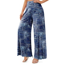 JZC Women's Casual Palazzo Pants Print Wide Leg Palazzo Lounge Pants High Waist Flowy Pants Imitation Jeans Small