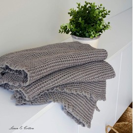 Linen & Cotton Ezra Premium Quality Waffle Towel Sauna Towel Beach Towel Bath Towels Shower Towels Guest Towels 48% Linen 52% Cotton - 80 x 100 cm (Taupe)