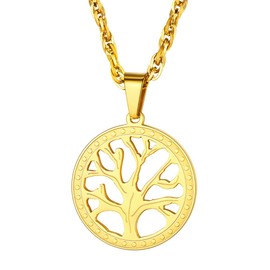 FOCALOOK Women's Necklace Stainless Steel Tree of Life Pendant with 55 cm Rolo Chain Yggdrasil World Tree for Women Girls with Gift Box, Stainless Steel