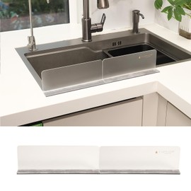 Sink Splash Guard (Upgraded Design) Transparent Acrylic (Frosted) Light Luxurious Premium Removable Splashback | Kitchen Island Sink Backsplash Guard (10.2x1.2x3.35 in) (2pcs)