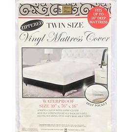 Vinyl Mattress Cover Zippered Encasement Protector Heavy Duty Deep Pocket (Twin, 16")