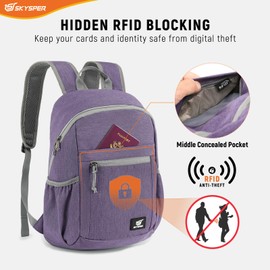 SKYSPER Anti Theft Hiking Backpack RFID Packable Travel Daypack Lightweight Foldable Back Pack for Walking Daytrip, Purple, Small, Daypack Backpacks