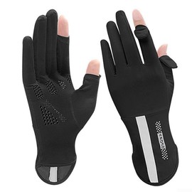 Women's Touchscreen Ice Silk Fingerless Cycling Gloves Thin and Long Touchscreen Running Gloves Winter Thermal Cycling Gloves (Black)