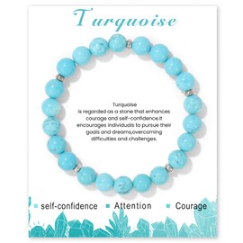 Bolinailo Healing Crytal Stone Beaded Bracelets for Women and men,Natural Green Turquoise Gemstone Bracelet,8mm Natural Stone Anti Anxiety Stress Relief Beads Gifts Jewely with Meaningful Message Card