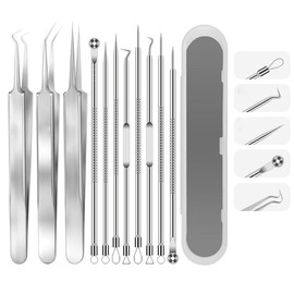 11 pieces blackhead remover tweezers pimple popper tool skin care tools for face acne skin care for esthetician women kit (8)