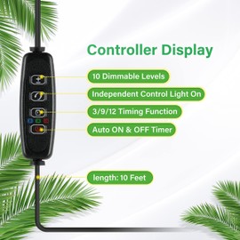 iPower 40W LED Grow Light Strips for Indoor Plants with Auto ON/Off 3/9/12H Timer 10 Dimmable Levels 48 LEDs Per Tube Sunlike Grow Lamp for Hydroponics Succulent, Yellow