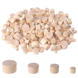 Larrel 160 Pieces Wooden Plugs with Flat Head, 4 Sizes Flat Head Hardwood Hole Plugs, Wooden Dowels, Flat Head Wood Button Dowels for Furniture Woodworking Craft Decor, 4.5, 7.7, 9.5, 12.7 mm