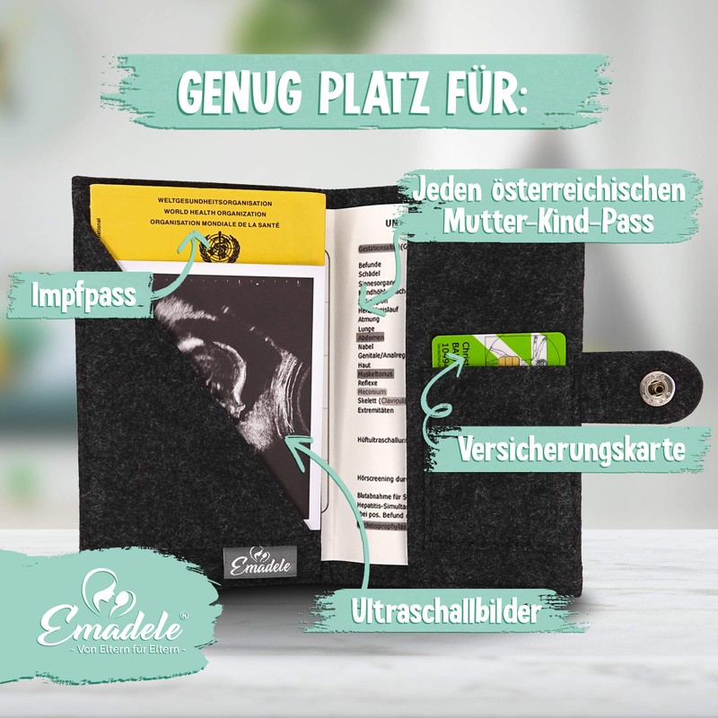 Emadele Mother Child Passport Cover Elephant 'Unser Kleines Wunder' Light