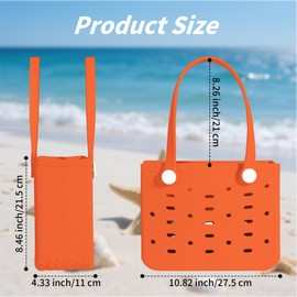 PoVwlty Small Rubber Beach Bag for kids, Travel Tote Bag for the Beach Boat Pool (Orange)