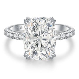 LANKRALOVNA 5CT Elongated Cushion Cut Engagement Ring for Women, S925 Sterling Silver Wedding Promise Cubic Zirconia Band, White Gold Plated Half Eternity Anniversary Birthday Gifts for Her, Size 10