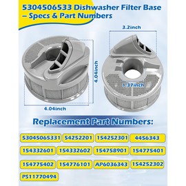 IWIWE 5304506533 Dishwasher Filter Base Replacement for Frigidaire Dishwashers - Replaces 154252201, 154252301, 154252302, 154332601, 154332602, 154758901, 154775401, 154775402 and 154776101