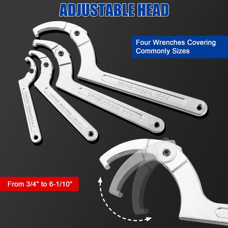NYXOVA 9pcs Adjustable Pin Spanner Wrench Tool Set, C Pin