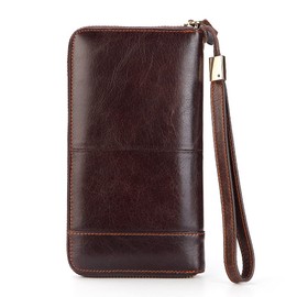Mens Leather Cellphone Clutch Wallet Purse Large Travel Business Card Hand Bag (Brown-2)