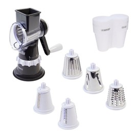 Kitchen HQ Speed Drum Grater, 5 Drums for Slicing, Grating, Crinkle Cut, Julienne, Shredding (Black)