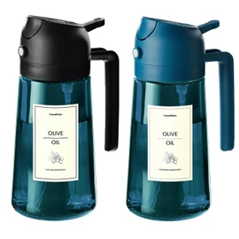 TrendPlain 16oz/470ml Blue Glass Olive Oil Sprayer for Cooking - 2 in 1 Olive Oil Dispenser for Kitchen Gadgets, Air Fryer, Salad, and BBQ (1 Pack, Black & Navy)