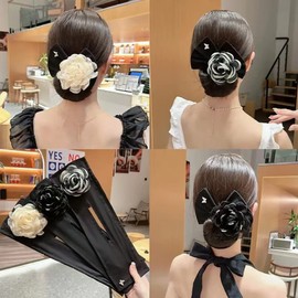 LALAFINA Women's Bun Hair Maker, Bun Goods, Flower Hair Elastic, Hair Bun Goods, Chignon Hair Band, Hair Bundle, Hair Arrangement, Cute Hair Ornament, 3 Colors, 3-Piece Set, Camellia, Round Head, Easy Operation, Hair Ornament, For Women
