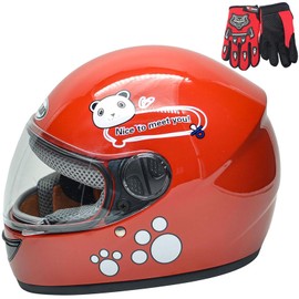 Kids Bike Helmet with Gloves, for Pedal Scooter, Motorcycle, ATV, Quad Bicycle, Suitable for Ages 3-6 (RED)