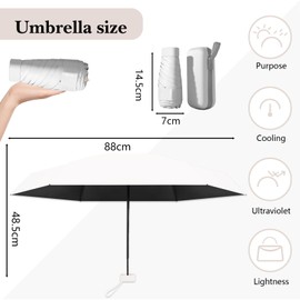 Sykerout Umbrella, Mini Umbrella, Pocket Umbrella, Compact Umbrella, Mini Foldable Travel Umbrella, Small with Case, UV Umbrella, White