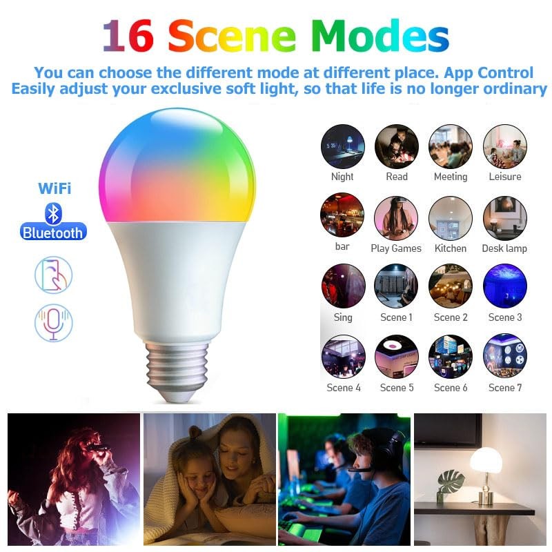 AFINSEA Smart Light Bulbs,WiFi & Bluetooth LED Light Bulb That