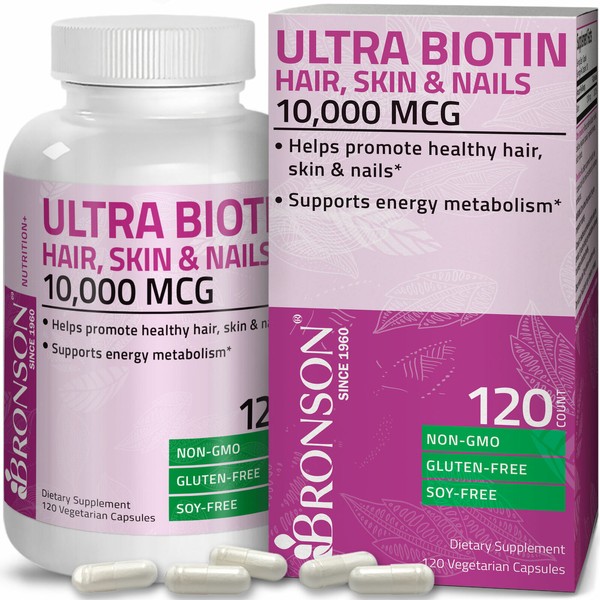 Bronson Ultra Biotin 10,000mcg Non-GMO Gluten Free Soy Free, 120 Capsules