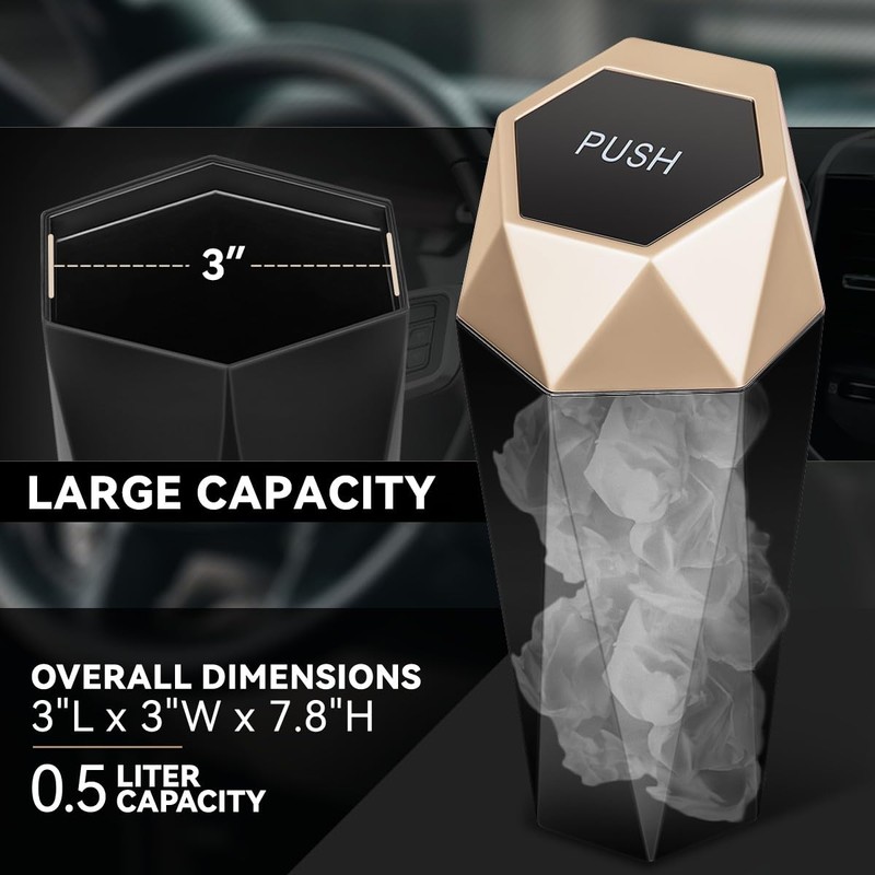Auto Dynasty Diamond Design Leakproof Car Trash Garbage Can Cup