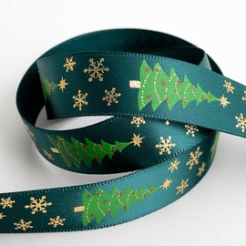 Italian Options Christmas Tree Snowflake Ribbon 16mm x 5m Dark Green
