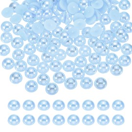 MECCANIXITY 600Pcs Half Pearl for Crafts, 8mm Plastic Half Flatback Imitation Pearls Cabochon Loose Beads Rhinestone for DIY Crafts Clothing Tumbler Shoes Embellishment Nail (Light Blue AB)