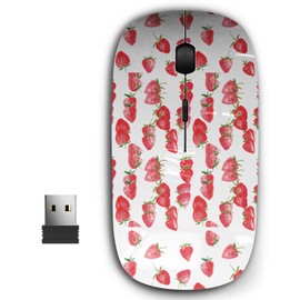 KAWAMOUSE 2.4G Ergonomic Portable USB Wireless Mouse for PC, Laptop, Computer, Notebook with Nano Receiver (Watercolor Strawberries)