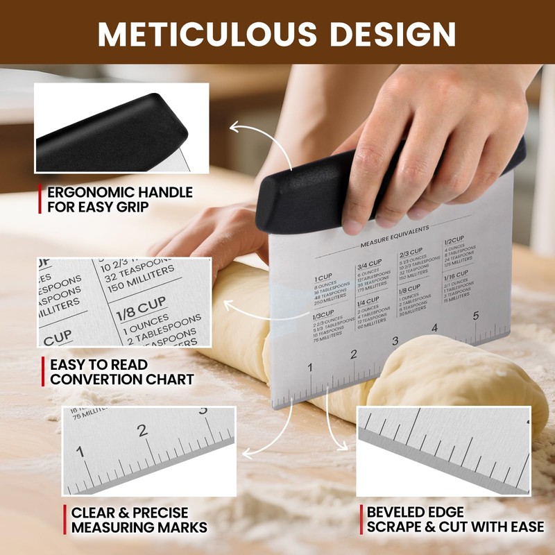 SCHVUBENR Dough Scraper Set with 2 Flexible Bowl Scrapers -