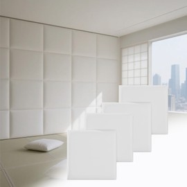 Antenat Peel and Stick Headboard, Self-Adhesive Headboard Panels for Wall, 3D Anti-Collision Wall Padding for Kids, Upholstered Wall Panels for Bedroom/Living Room, 4 Pack(White) 13.7"x13.7" Panels