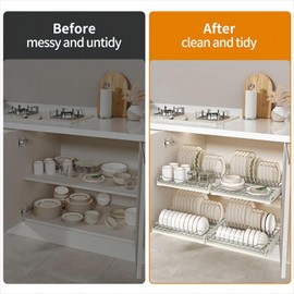 ZHOHO TANT Pull out Cabinet Organizer Fixed with Adhesive Nano Film, Slide out Dish Drying Rack for Kitchen Cabinets, Pull Out Drawer for Kitchen Under Sink Organizer