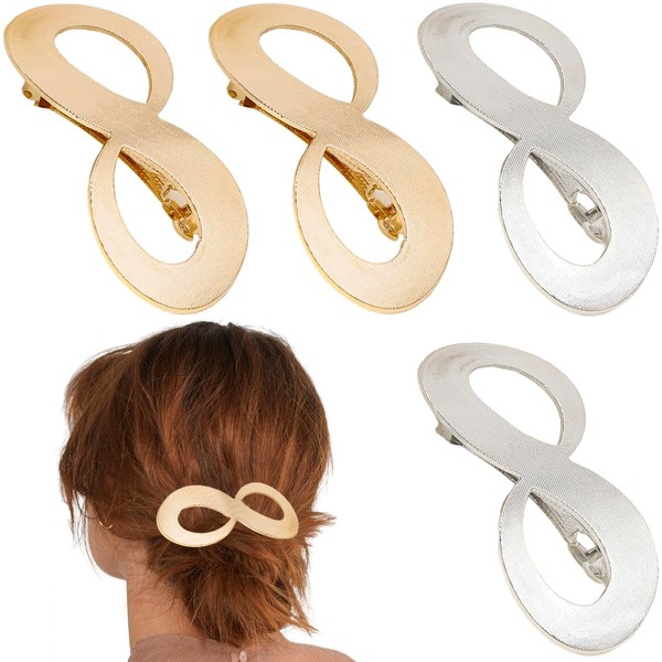 4 PCS Flat Hair Clips Simple Elegant Gold Metal French