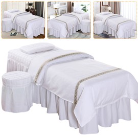 TFCFL Massage Table Skirt Solid Color Massage Table Sheet Sets Bed Valance Sheet Table Skirt Natural Massage Linen Salon Bed Cover Bedspreads Bedding (White,1 Set, 180x120CM/70.87x47.24Inch)