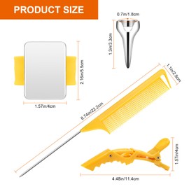 Coldairsoap 17 Pieces Hair Parting Tools Set, Included 8 Pieces Hair Parting Ring 2 Pieces Metal Rat Tail Comb 6 Pieces Hair Sectioning Clip with Magnetic Wrist Sewing Pin Holder for Braiding (Yellow)