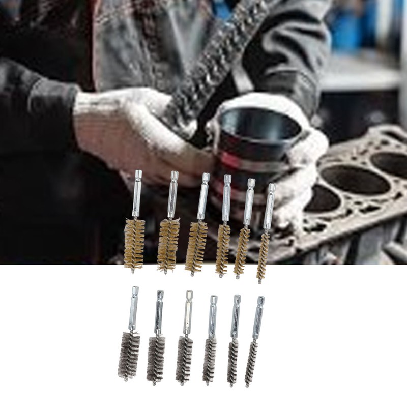 12PCS Bore Brush Copper and Iron 304 Stainless Steel Bristles