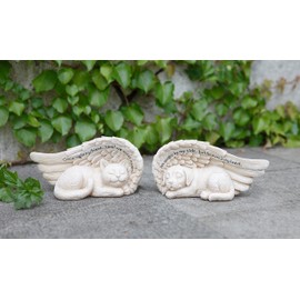Napco 11147 Small Sleeping Cat in Angel's Wing Garden Statue with Inscription, 8 x 4
